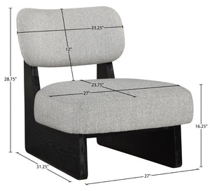 Meridian Furniture Vetra Sculptural Accent Chair Linen Textured Upholstery with Matte Black Wood Base 33014Grey