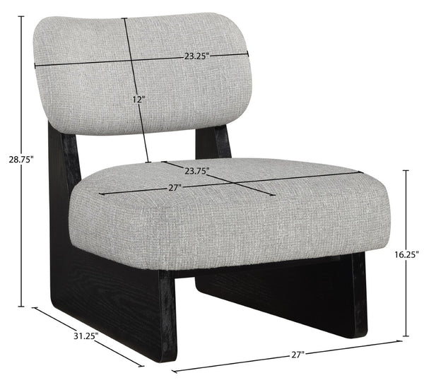 Meridian Furniture Vetra Sculptural Accent Chair Linen Textured Upholstery with Matte Black Wood Base 33014Grey