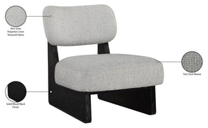 Meridian Furniture Vetra Sculptural Accent Chair Linen Textured Upholstery with Matte Black Wood Base 33014Grey