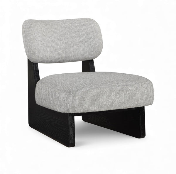 Meridian Furniture Vetra Sculptural Accent Chair Linen Textured Upholstery with Matte Black Wood Base 33014Grey