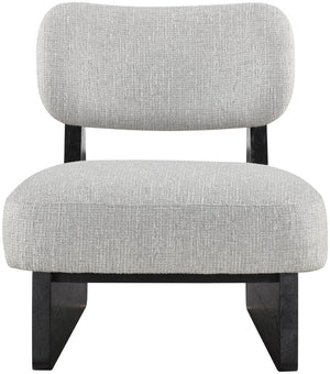 Meridian Furniture Vetra Sculptural Accent Chair Linen Textured Upholstery with Matte Black Wood Base 33014Grey