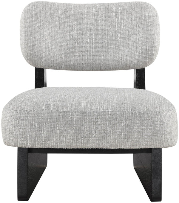 Meridian Furniture Vetra Sculptural Accent Chair Linen Textured Upholstery with Matte Black Wood Base 33014Grey