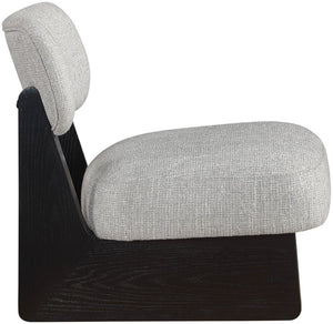 Meridian Furniture Vetra Sculptural Accent Chair Linen Textured Upholstery with Matte Black Wood Base 33014Grey