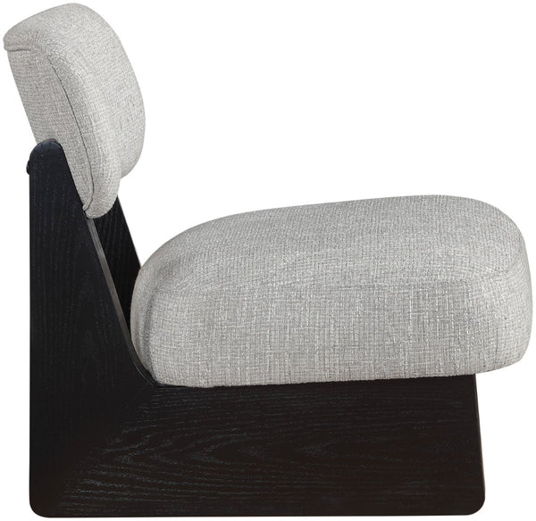 Meridian Furniture Vetra Sculptural Accent Chair Linen Textured Upholstery with Matte Black Wood Base 33014Grey