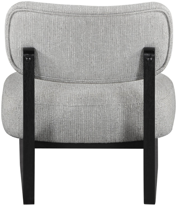 Meridian Furniture Vetra Sculptural Accent Chair Linen Textured Upholstery with Matte Black Wood Base 33014Grey