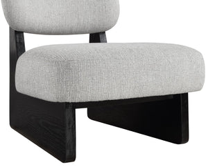 Meridian Furniture Vetra Sculptural Accent Chair Linen Textured Upholstery with Matte Black Wood Base 33014Grey