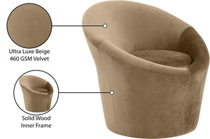 Meridian Furniture Tristan Barrel Accent Chair in Plush Velvet with Elliptical Frame for Living Room Decor Beige 33015Beige