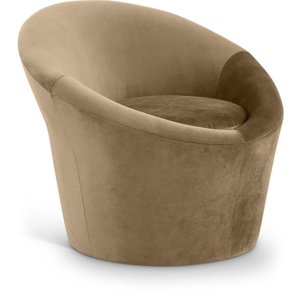 Meridian Furniture Tristan Barrel Accent Chair in Plush Velvet with Elliptical Frame for Living Room Decor Beige 33015Beige