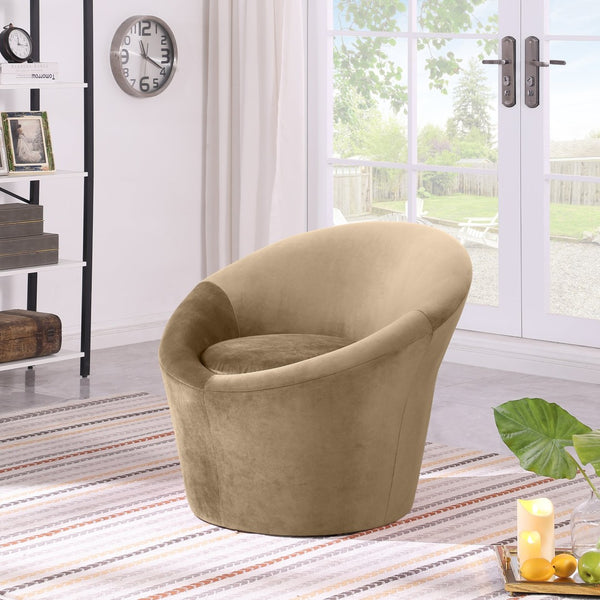 Meridian Furniture Tristan Barrel Accent Chair in Plush Velvet with Elliptical Frame for Living Room Decor Beige 33015Beige