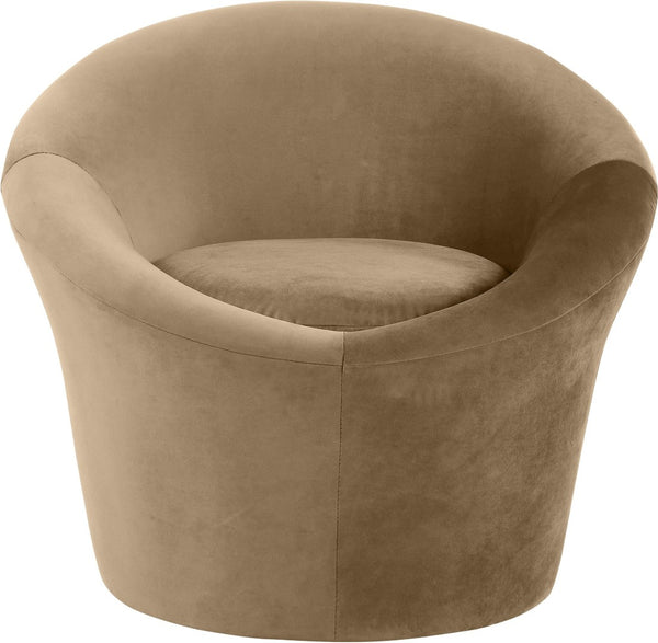 Meridian Furniture Tristan Barrel Accent Chair in Plush Velvet with Elliptical Frame for Living Room Decor Beige 33015Beige