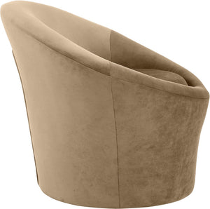 Meridian Furniture Tristan Barrel Accent Chair in Plush Velvet with Elliptical Frame for Living Room Decor Beige 33015Beige