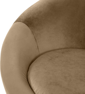Meridian Furniture Tristan Barrel Accent Chair in Plush Velvet with Elliptical Frame for Living Room Decor Beige 33015Beige