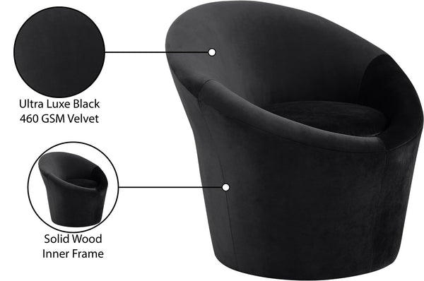 Meridian Furniture Tristan Barrel Accent Chair in Plush Velvet with Elliptical Frame for Living Room Decor Black 33015Black