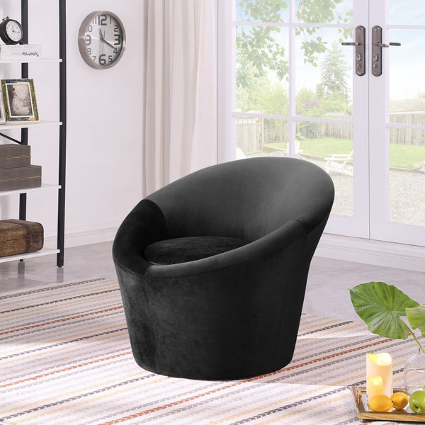 Meridian Furniture Tristan Barrel Accent Chair in Plush Velvet with Elliptical Frame for Living Room Decor Black 33015Black