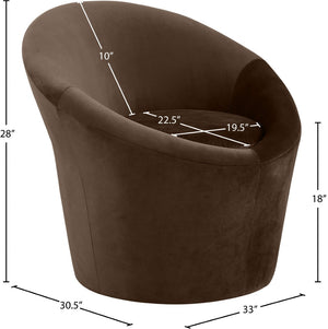 Meridian Furniture Tristan Barrel Accent Chair in Plush Velvet with Elliptical Frame for Living Room Decor Brown 33015Brown