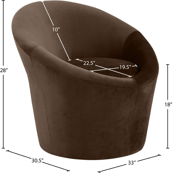 Meridian Furniture Tristan Barrel Accent Chair in Plush Velvet with Elliptical Frame for Living Room Decor Brown 33015Brown