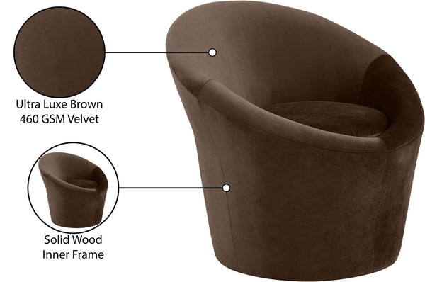 Meridian Furniture Tristan Barrel Accent Chair in Plush Velvet with Elliptical Frame for Living Room Decor Brown 33015Brown