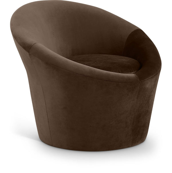 Meridian Furniture Tristan Barrel Accent Chair in Plush Velvet with Elliptical Frame for Living Room Decor Brown 33015Brown