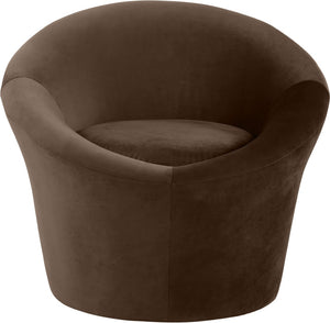 Meridian Furniture Tristan Barrel Accent Chair in Plush Velvet with Elliptical Frame for Living Room Decor Brown 33015Brown