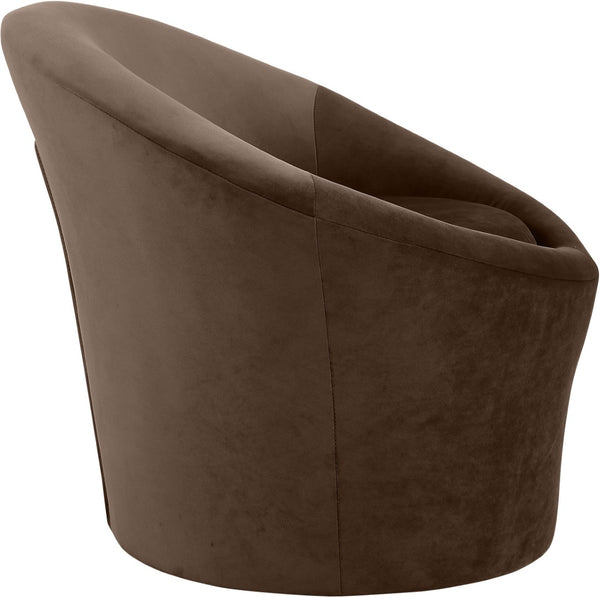Meridian Furniture Tristan Barrel Accent Chair in Plush Velvet with Elliptical Frame for Living Room Decor Brown 33015Brown