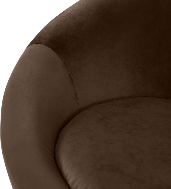 Meridian Furniture Tristan Barrel Accent Chair in Plush Velvet with Elliptical Frame for Living Room Decor Brown 33015Brown