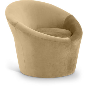 Meridian Furniture Tristan Barrel Accent Chair in Plush Velvet with Elliptical Frame for Living Room Decor Camel 33015Camel