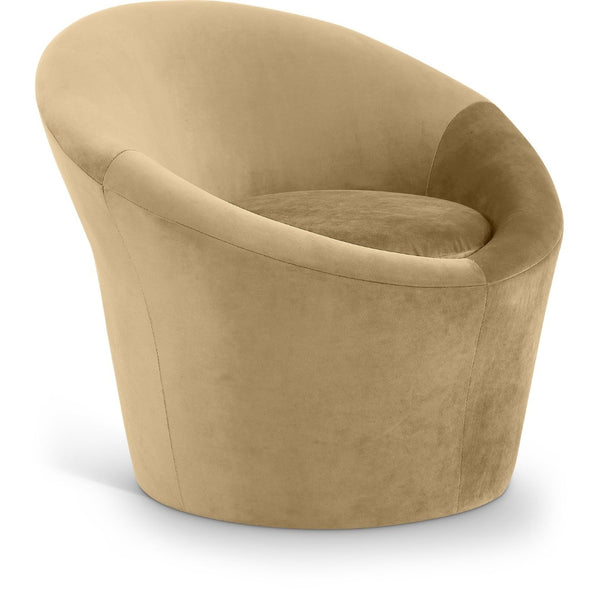 Meridian Furniture Tristan Barrel Accent Chair in Plush Velvet with Elliptical Frame for Living Room Decor Camel 33015Camel