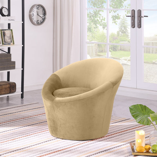 Meridian Furniture Tristan Barrel Accent Chair in Plush Velvet with Elliptical Frame for Living Room Decor Camel 33015Camel