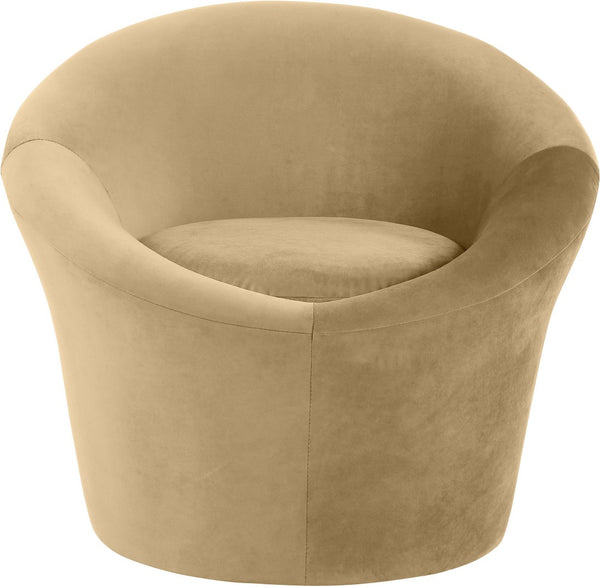 Meridian Furniture Tristan Barrel Accent Chair in Plush Velvet with Elliptical Frame for Living Room Decor Camel 33015Camel