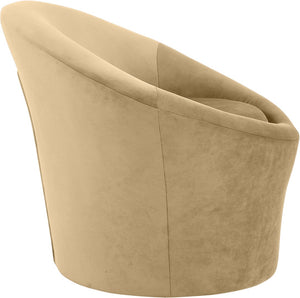 Meridian Furniture Tristan Barrel Accent Chair in Plush Velvet with Elliptical Frame for Living Room Decor Camel 33015Camel