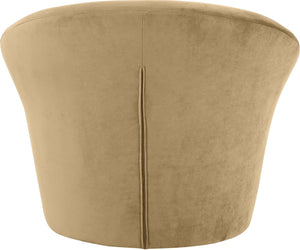 Meridian Furniture Tristan Barrel Accent Chair in Plush Velvet with Elliptical Frame for Living Room Decor Camel 33015Camel
