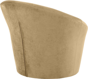 Meridian Furniture Tristan Barrel Accent Chair in Plush Velvet with Elliptical Frame for Living Room Decor Camel 33015Camel