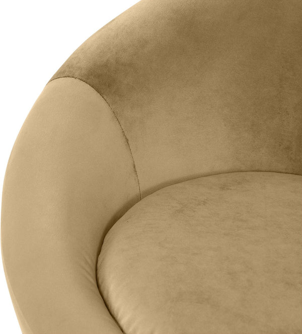 Meridian Furniture Tristan Barrel Accent Chair in Plush Velvet with Elliptical Frame for Living Room Decor Camel 33015Camel