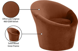 Meridian Furniture Tristan Barrel Accent Chair in Plush Velvet with Elliptical Frame for Living Room Decor Cognac 33015Cognac