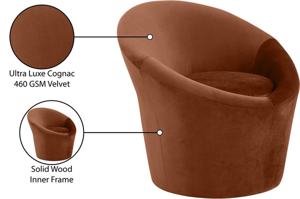 Meridian Furniture Tristan Barrel Accent Chair in Plush Velvet with Elliptical Frame for Living Room Decor Cognac 33015Cognac