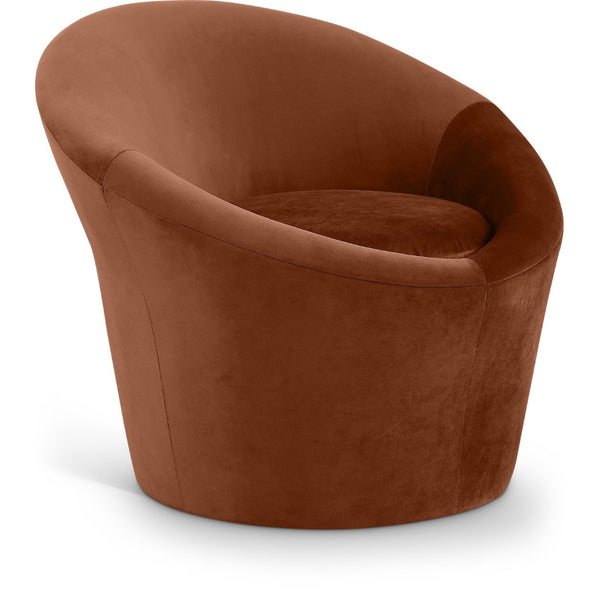 Meridian Furniture Tristan Barrel Accent Chair in Plush Velvet with Elliptical Frame for Living Room Decor Cognac 33015Cognac