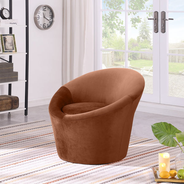 Meridian Furniture Tristan Barrel Accent Chair in Plush Velvet with Elliptical Frame for Living Room Decor Cognac 33015Cognac