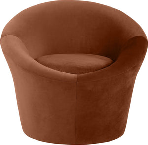 Meridian Furniture Tristan Barrel Accent Chair in Plush Velvet with Elliptical Frame for Living Room Decor Cognac 33015Cognac