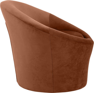 Meridian Furniture Tristan Barrel Accent Chair in Plush Velvet with Elliptical Frame for Living Room Decor Cognac 33015Cognac