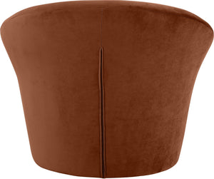 Meridian Furniture Tristan Barrel Accent Chair in Plush Velvet with Elliptical Frame for Living Room Decor Cognac 33015Cognac