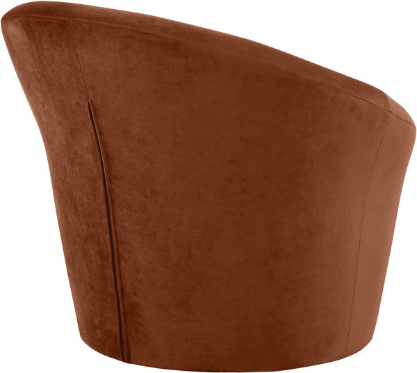Meridian Furniture Tristan Barrel Accent Chair in Plush Velvet with Elliptical Frame for Living Room Decor Cognac 33015Cognac