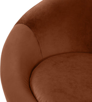 Meridian Furniture Tristan Barrel Accent Chair in Plush Velvet with Elliptical Frame for Living Room Decor Cognac 33015Cognac