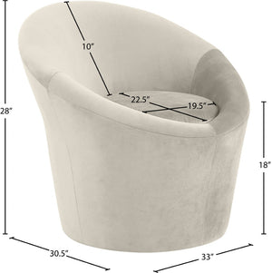 Meridian Furniture Tristan Barrel Accent Chair in Plush Velvet with Elliptical Frame for Living Room Decor Cream 33015Cream