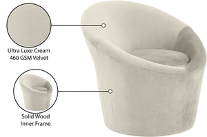 Meridian Furniture Tristan Barrel Accent Chair in Plush Velvet with Elliptical Frame for Living Room Decor Cream 33015Cream