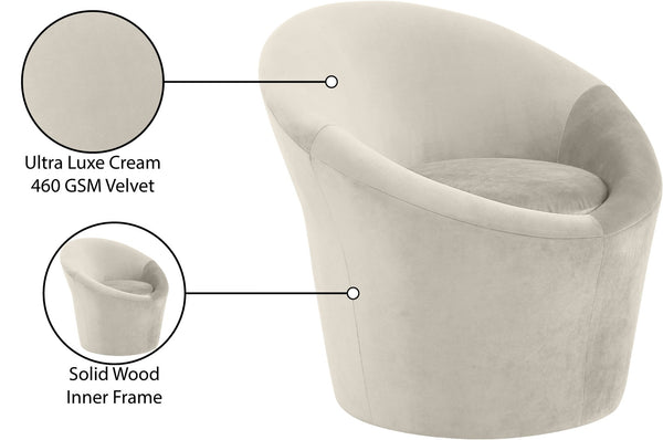 Meridian Furniture Tristan Barrel Accent Chair in Plush Velvet with Elliptical Frame for Living Room Decor Cream 33015Cream