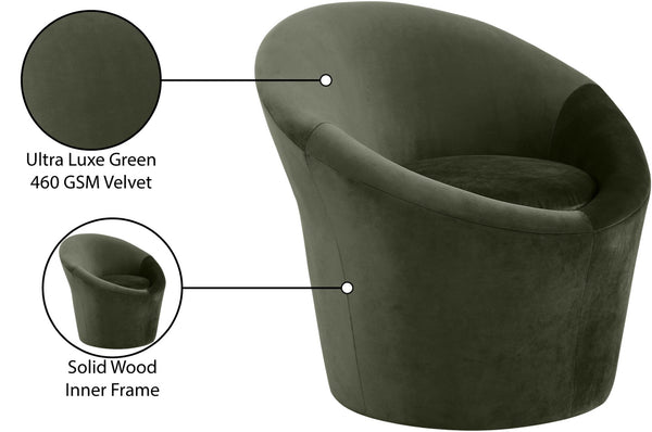 Meridian Furniture Tristan Barrel Accent Chair in Plush Velvet with Elliptical Frame for Living Room Decor Green 33015Green