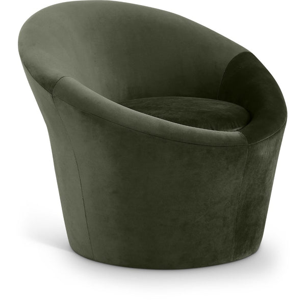 Meridian Furniture Tristan Barrel Accent Chair in Plush Velvet with Elliptical Frame for Living Room Decor Green 33015Green