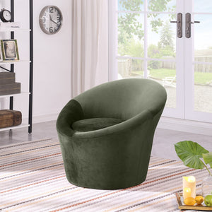 Meridian Furniture Tristan Barrel Accent Chair in Plush Velvet with Elliptical Frame for Living Room Decor Green 33015Green