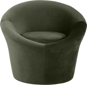 Meridian Furniture Tristan Barrel Accent Chair in Plush Velvet with Elliptical Frame for Living Room Decor Green 33015Green