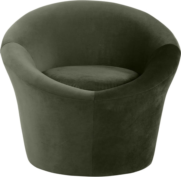 Meridian Furniture Tristan Barrel Accent Chair in Plush Velvet with Elliptical Frame for Living Room Decor Green 33015Green